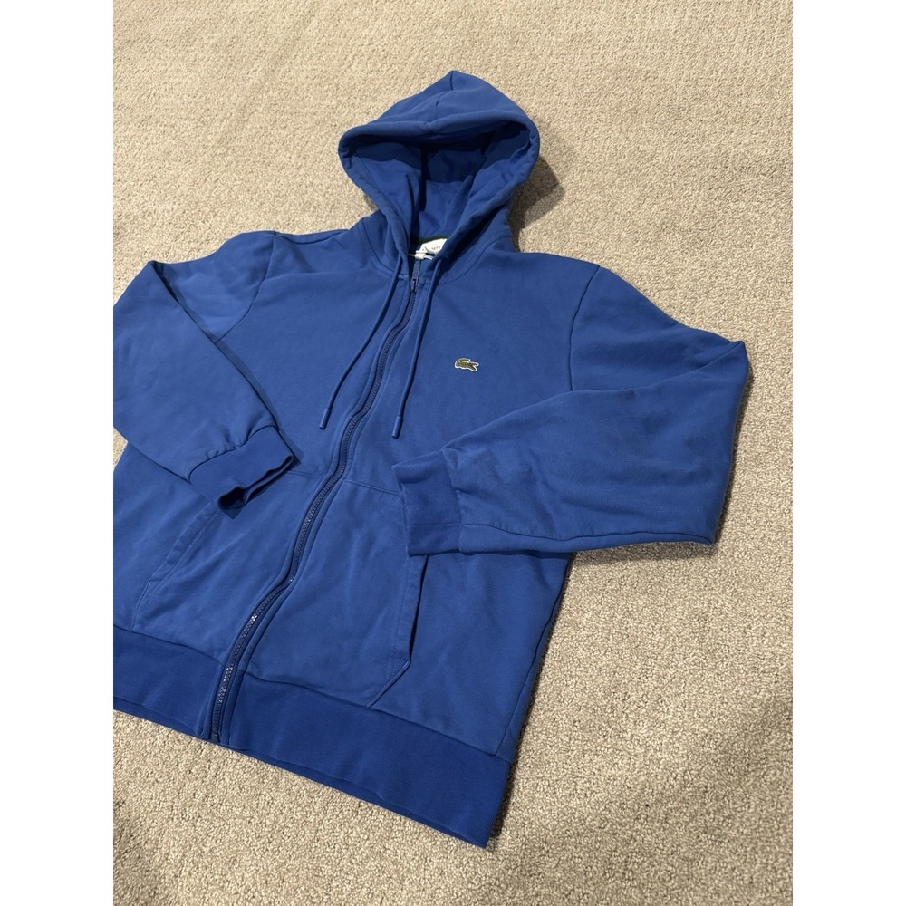LACOSTE Sport Men Navy Blue Fleece Full Zip Hooded Sweatshirt XL Classic Fit